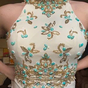 two-piece cream prom dress